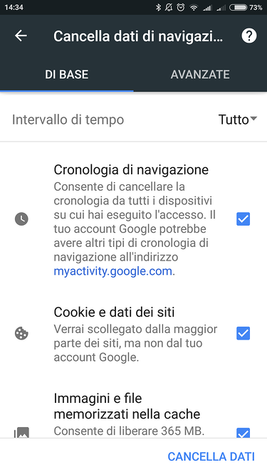 Come cancellare cache di Crome su Android